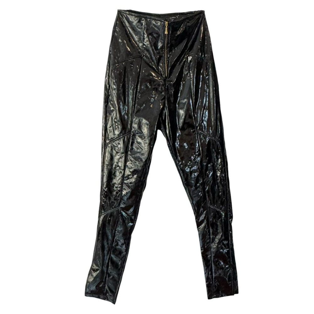 RV LEOA Wet Look Faux Leather High-Waist Woman’s M Black Skinny Pants - Picture 2 of 12